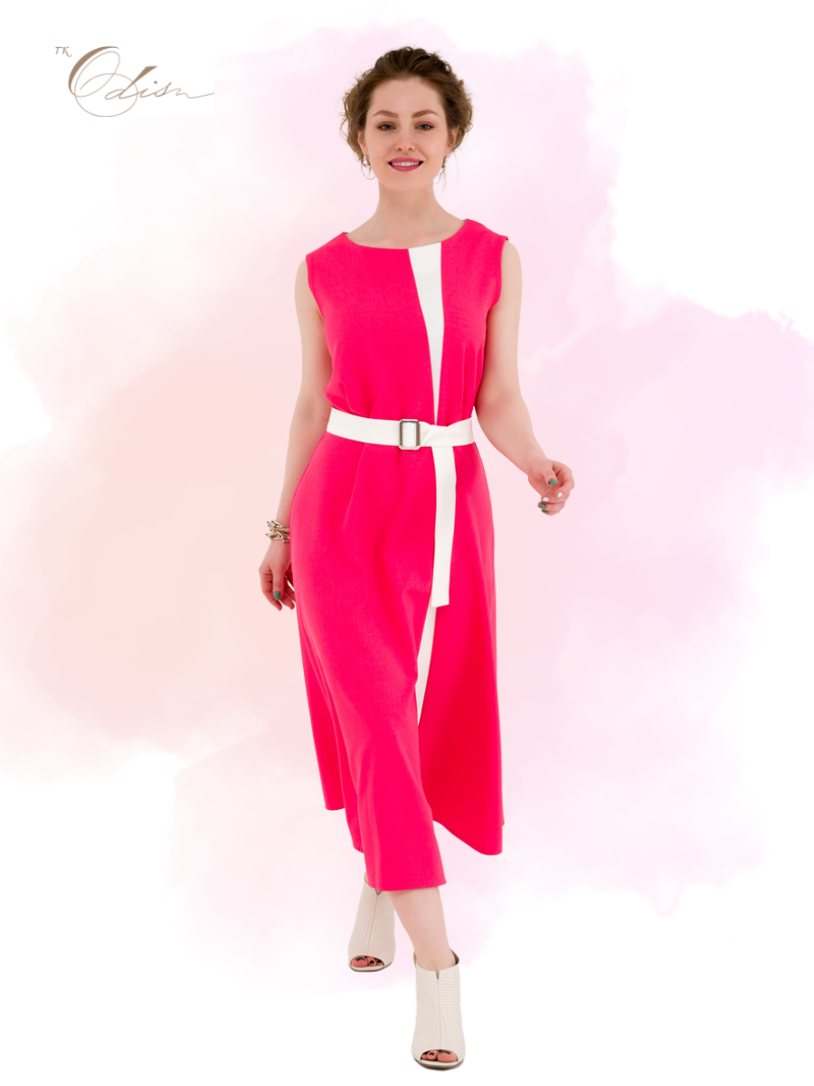 Платье с поясом малина