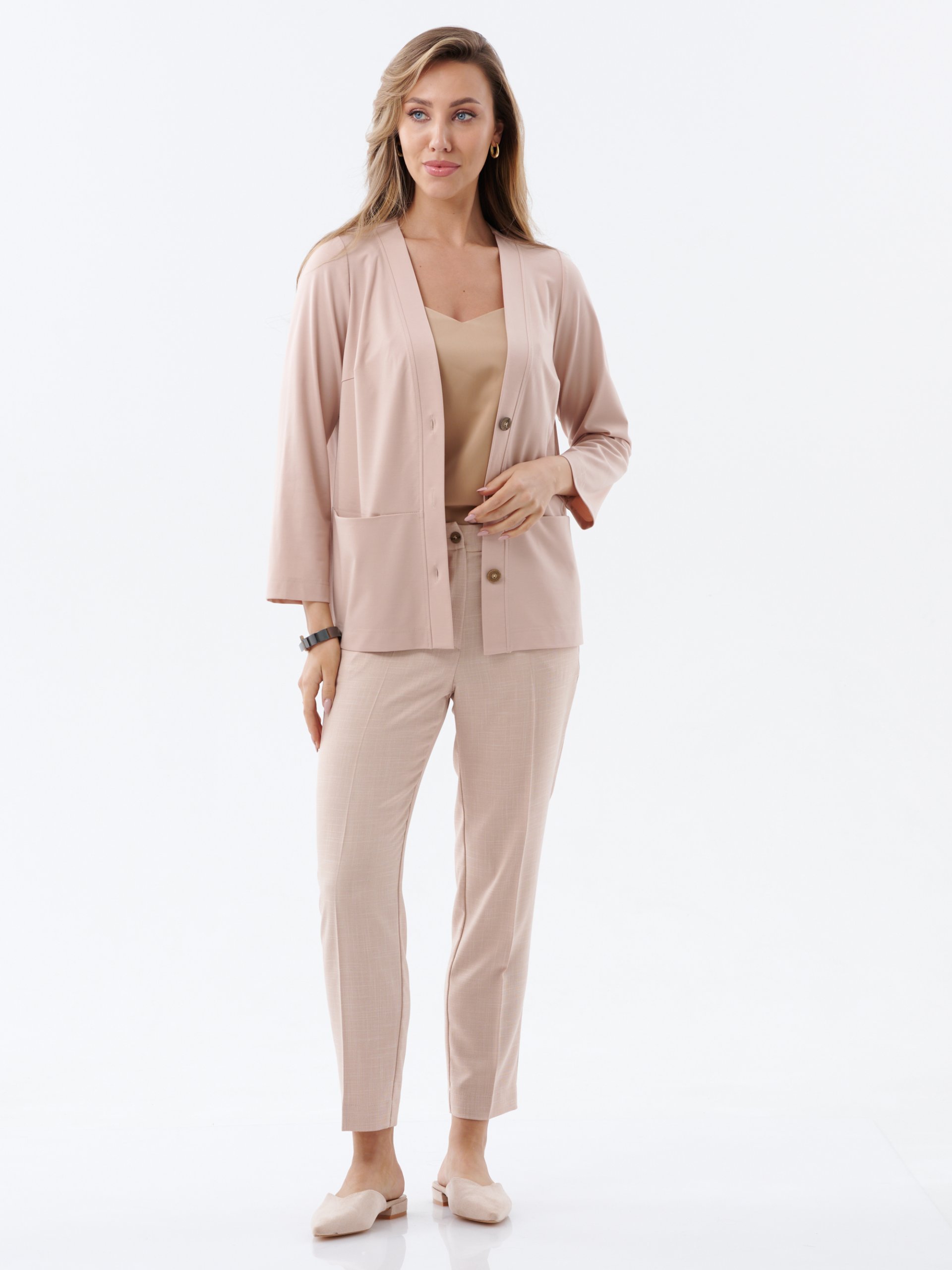 Брюки прямые с эластичным поясом бежевые